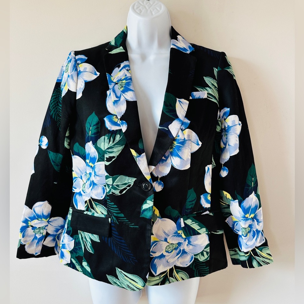 Beautiful Floral Print Linen Blend Blazer Jacket By Banana Republic Size 4 - Picture 3 of 6